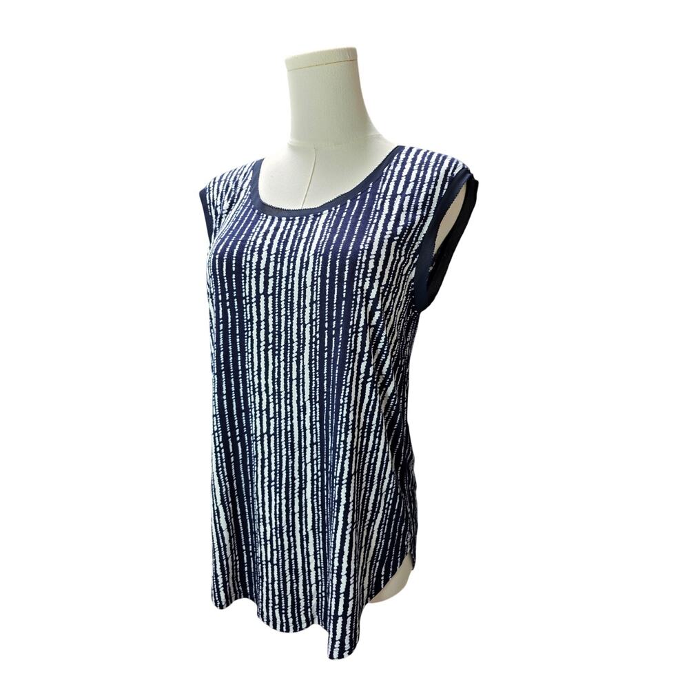 LOFT Navy-White Print Pull-Over Top